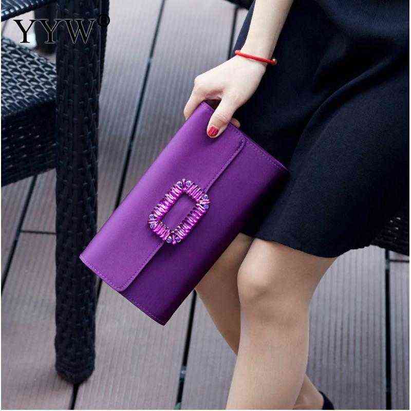 

Satin Polyester Evening Clutches And Purse Women Vintage High Quality Rhinestone Box Bag Clutch With Chain Party Shoulder Bags G220420, Purple