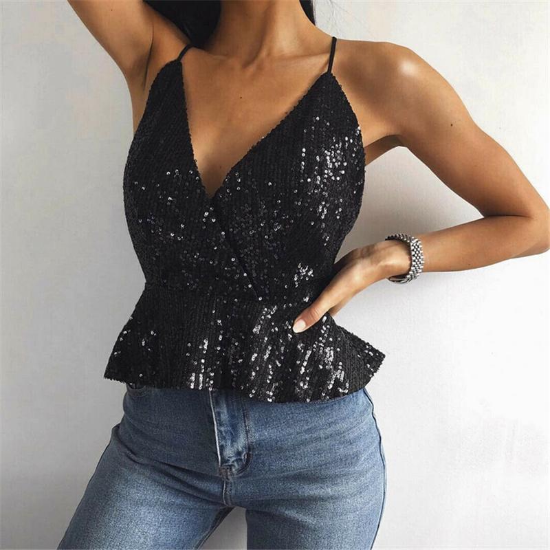 

Women' Blouses & Shirts Summer Women Sexy Sequins Backless Tops Strapless Vest Tank Top Party Clothes Ladies Blouse Shirt, As photo shows