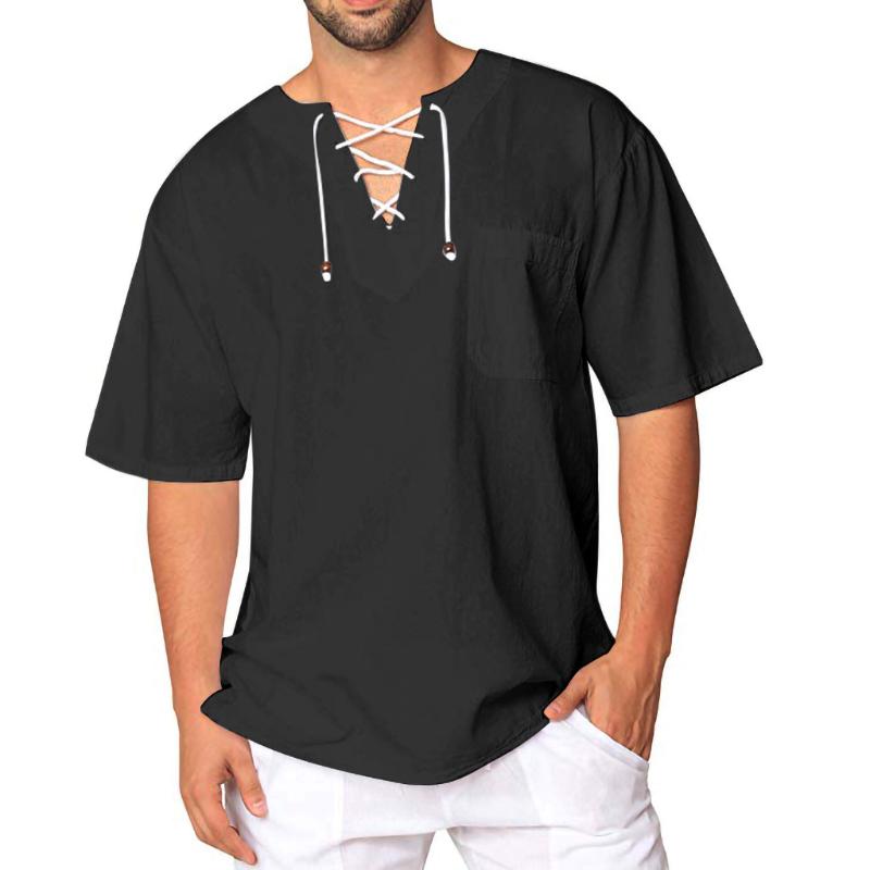 

Men's Casual Shirts T-shirt Top Sleeve Autumn Linen Lace Short Blouse Winter Men's Vintage Light Blue Long Dress Shirt MenMen's, C-black
