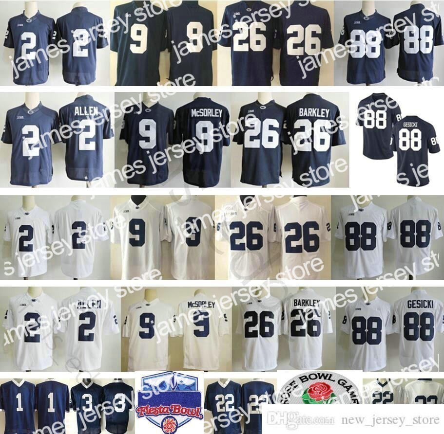 

James NCAA Penn State Nittany Lions College Football Wear #26 Saquon Barkley 9 Trace McSorley 88 Mike Gesicki 2 Marcus Allen Paterno Stitched, Same as picture