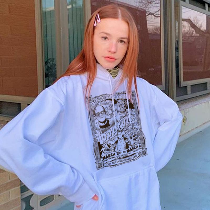 

Women' Hoodies & Sweatshirts Hooded Vintage Cartoon Print White Sweater Women Oversized Hoodie Long Sleeve Top Y2k Clothes Harajuku CuteWom