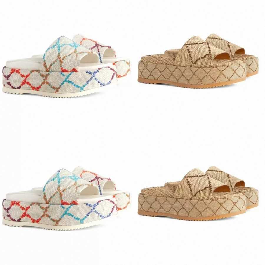 

2022 Women's Platform Sandals Slippers Slide Designer Luxury Flat High Heels Flip Flops Shoes Embroidered Platform Rubber Sandal Casual Shoe, 11