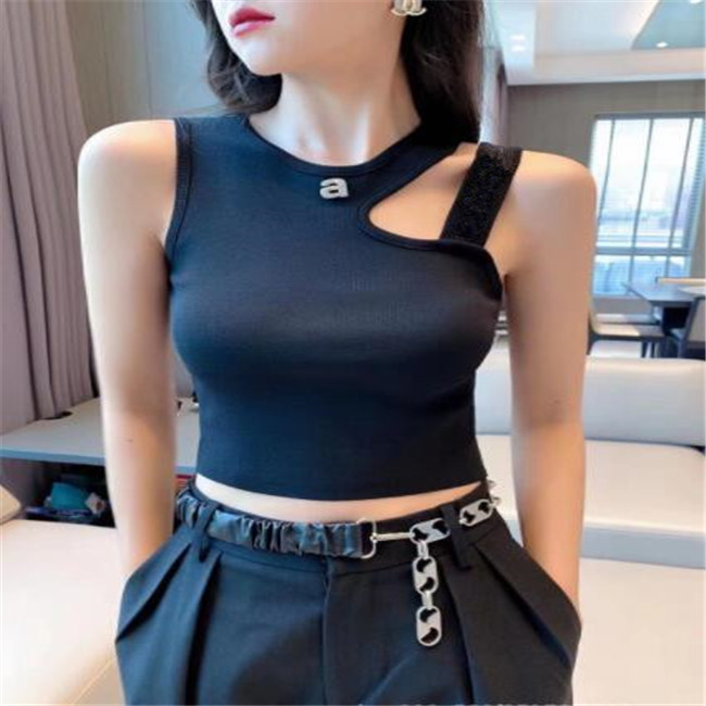 Womens Designers Knitted T Shirts With Rhinestones Letter Sleeveless Knits Fashion Style Ladies Tshirt Tops