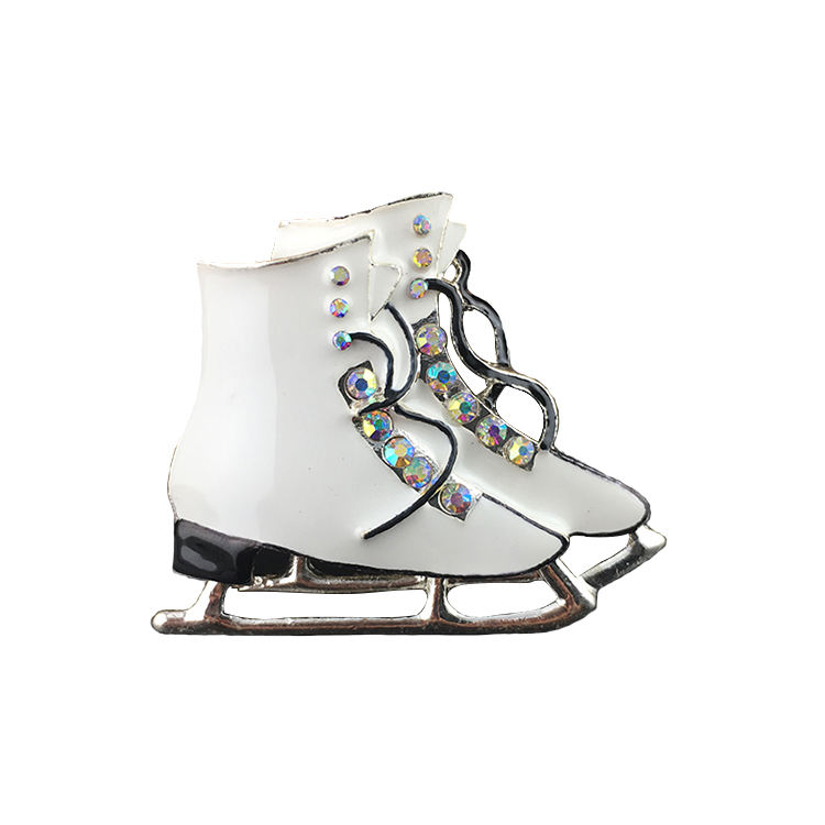 10pcs 40mm White Enamel Ice Skating Shoes Brooches Sport Style Silver Tone Shoes Shape Brooch Pin-image-433375197