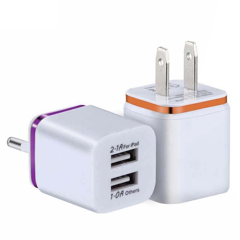 

5V 2.1+1A Double USB AC Travel US Wall Charger EU Plug Dual Charger For Smart Phone Power Adapter Phnom Penh Plating Charging