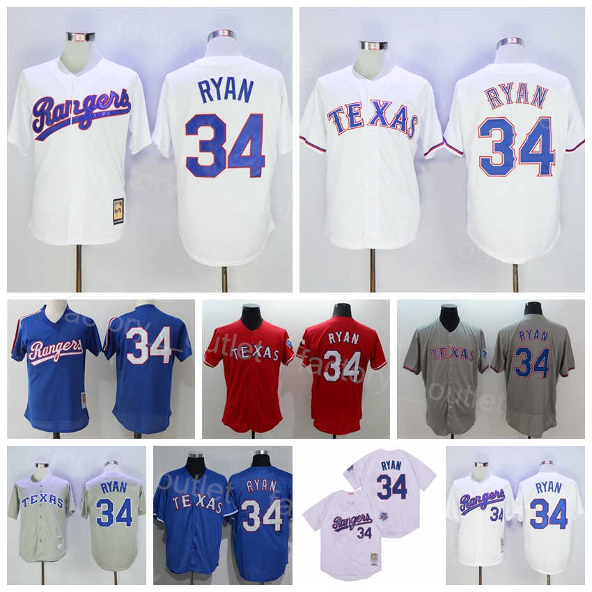 

Men Baseball Retro 34 Nolan Ryan Throwback Jersey 1993 Vintage Team Red Blue White Grey Color Flexbase Cool Base Cooperstown Retire Embroidery And Sewing Good/High