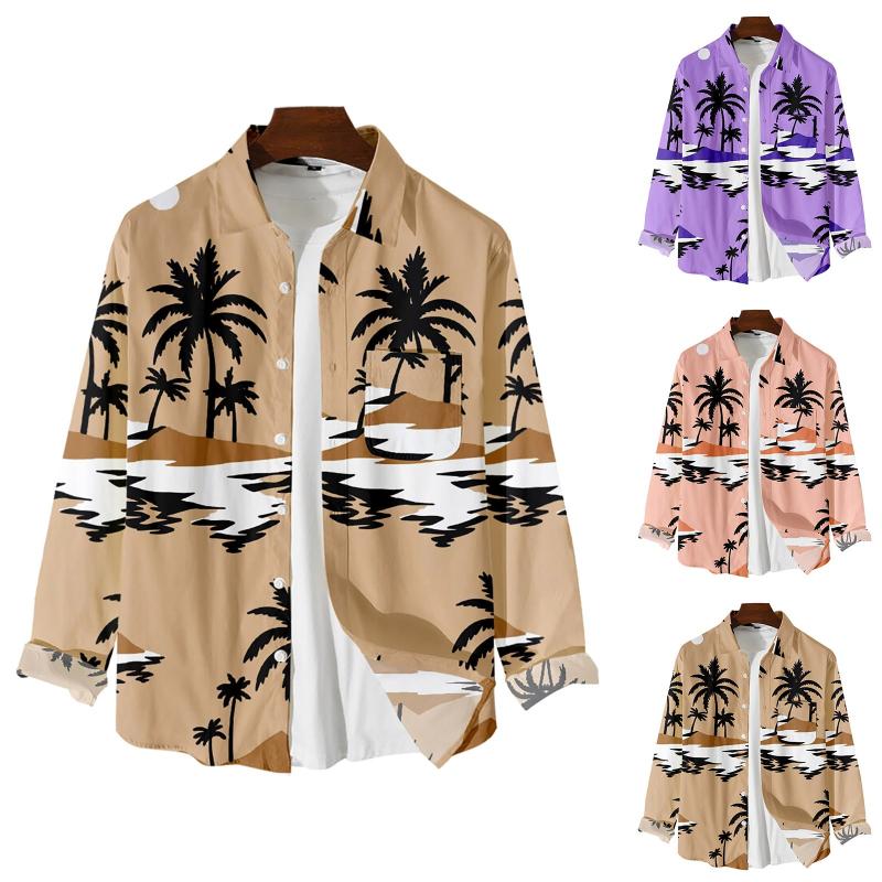 

Men' Casual Shirts Collar T Men Men' Medium Down Shirt Mens Printed Hawaiian Long Sleeve Button Beach M TMen, Khaki