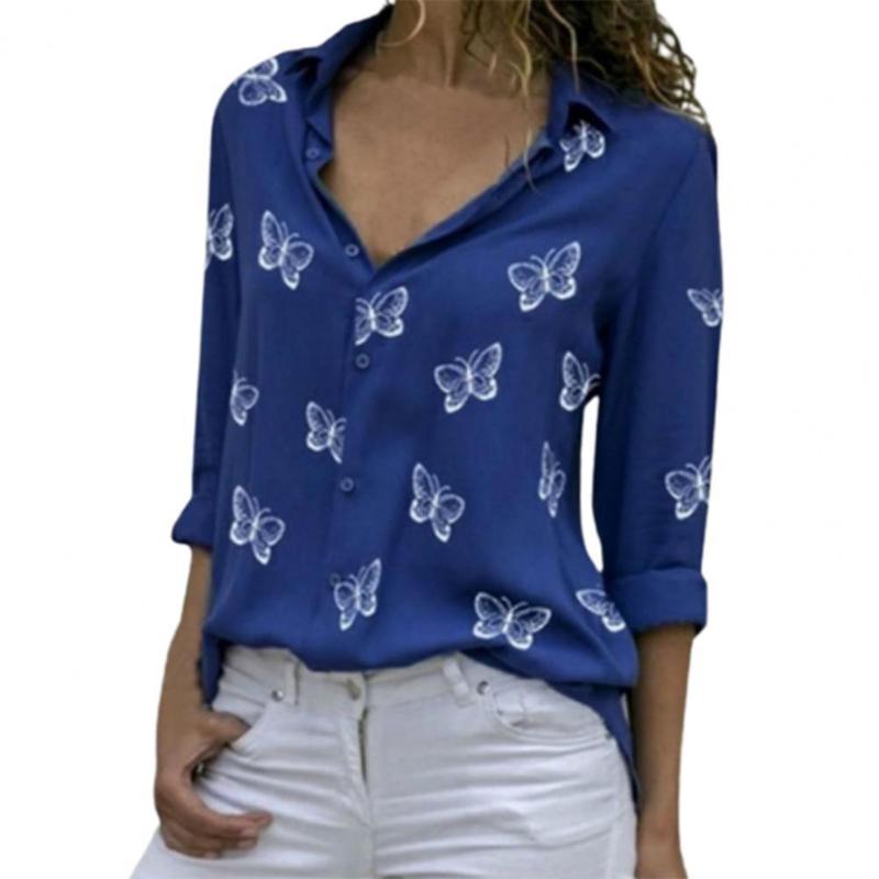 

Women's Blouses & Shirts Women Blouse Butterflies Single-breasted Spring Summer Elegant Loose-fitting Shirt Blusas Mujer De Moda 2022 Verano, Blue