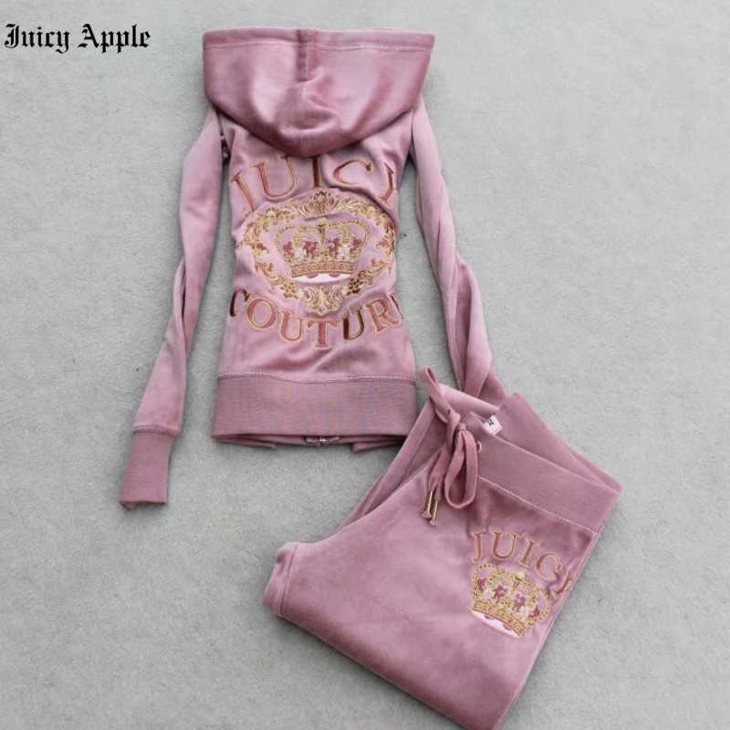 

Juicy Apple Women' Tracksuits 2022 Spring Autumn Velvet Tracksuits Long Sleeve Embroidery Hoodies woman two piece outfits pants, 7188 purple