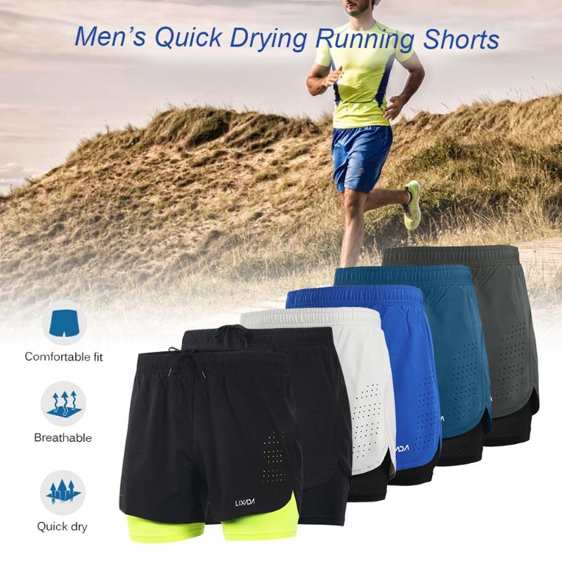 

Gym Clothing Lixada Men' 2-in-1 Running Shorts Quick Drying Breathable Training Exercise Cycling With Longer Liner ShortGym, Grey