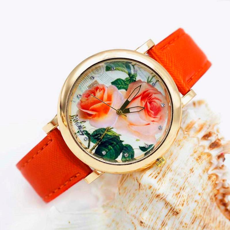 

Wristwatches Shsby Bright Leather Strap Watches Rose Gold Women Dress Watch Girl Flower Casual Wristwatch Lady Rhinestone Quartz 01Wristwatc, Brown