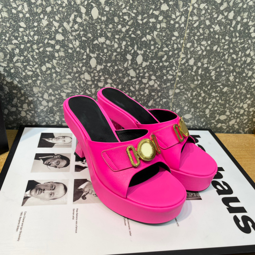 

Womens Medusa Biggie Mules Slippers Ladys Hardware Sandals Dress Shoe Womens Lady Fashion Luxurys Designer Rounded Toe Mid Heel Genuine Leather Shoes 35-42, Chocolate