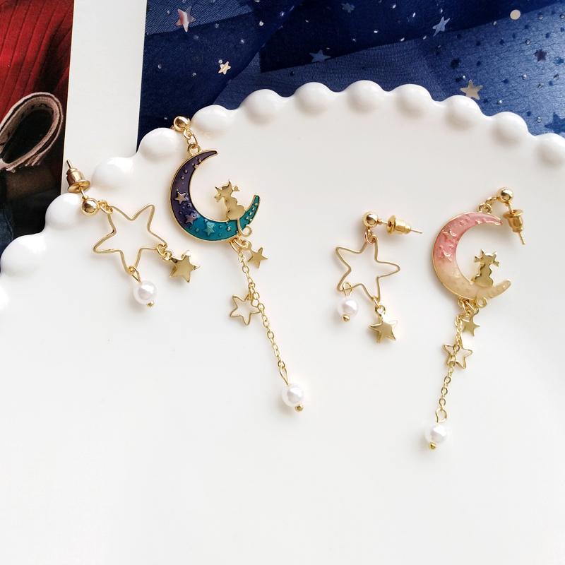 

Dangle & Chandelier Timlee E278 Sweet Dream Sky Moon Star Cat Imitation Pearl Pendant Long Drop Earring Beautiful Accessories Wholesale