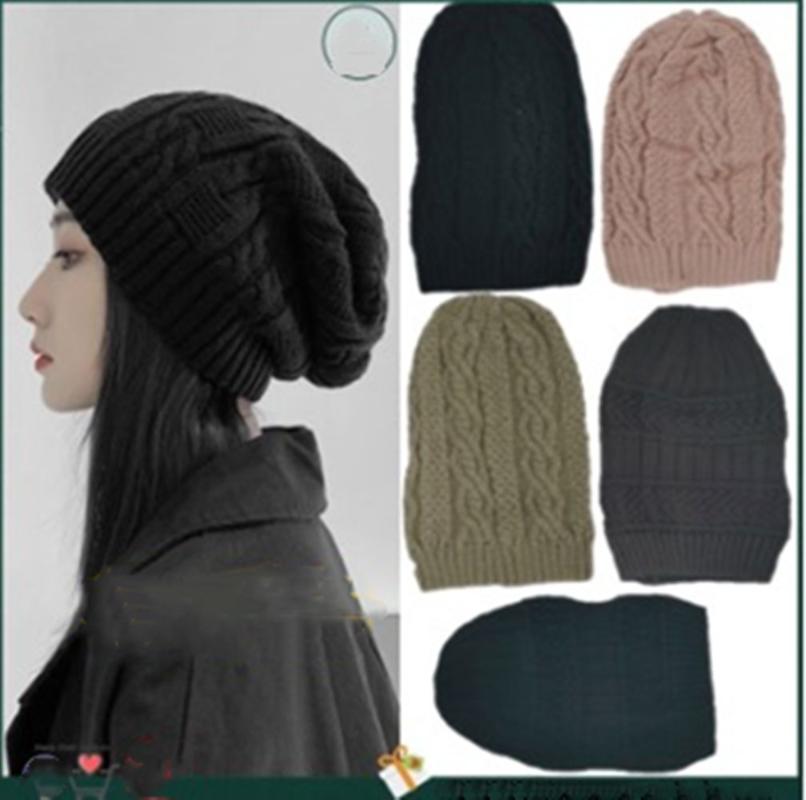 

Berets Warm Solid Color Women Skullcap Snow Cap Knitted Hat Long Beanie HatBerets, Black
