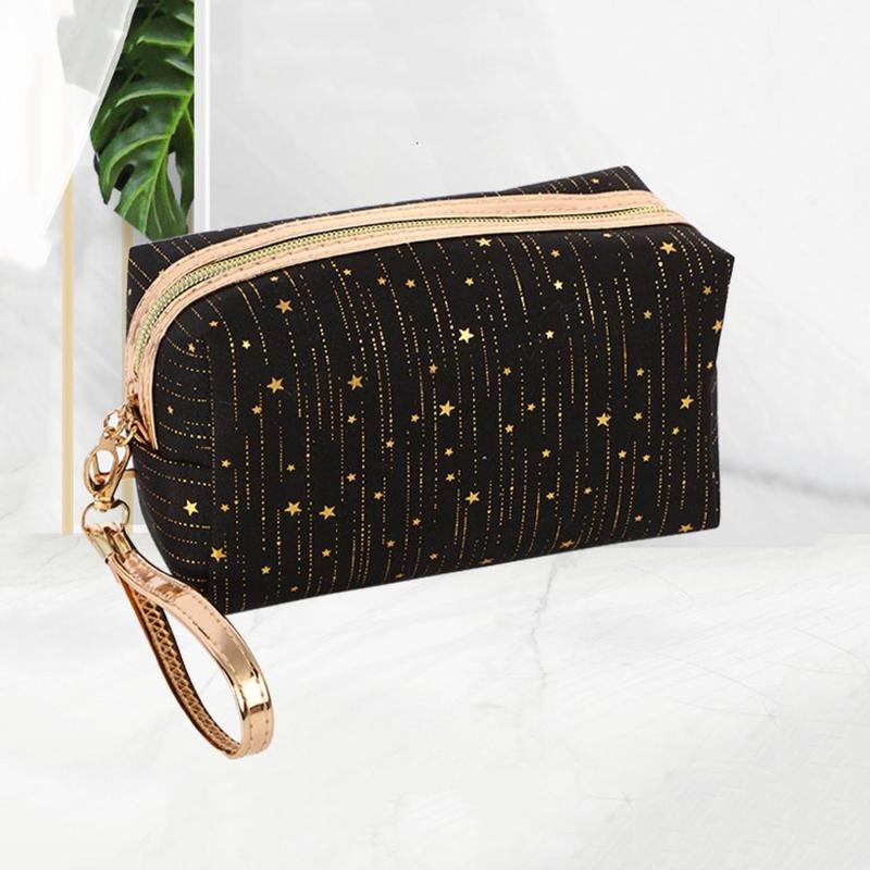 

Cosmetic Bags & Cases Girls Women Lanyard Handbag Bronzing Zipper Travel Toiletry Bag Storage Makeup Lady Clutch, Black