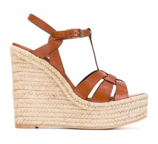 

Woman New Release Tribute Espadrille Wedge Sandals T-Strap Leather Platform Wedge Espadrille Sandal Shoes, Brown