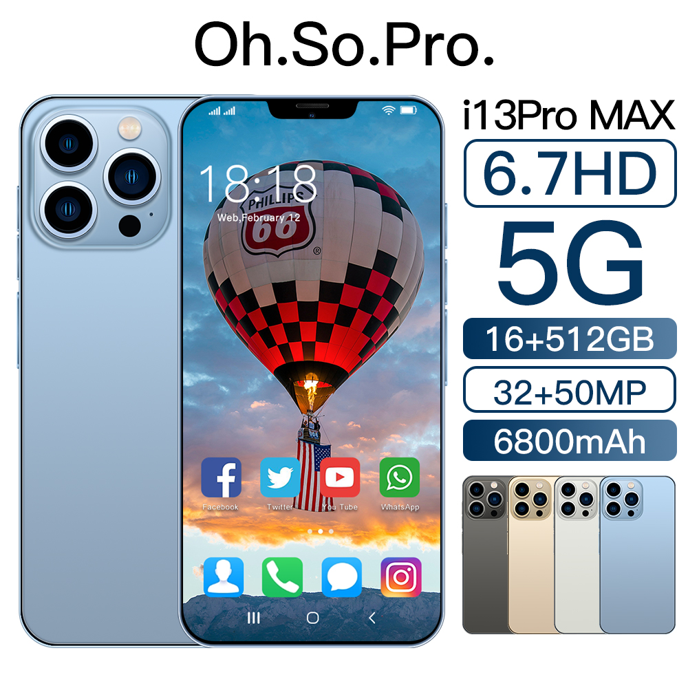 

2022 Hot DealsCelular I13 Pro Max 5G 16GB 512GB Global Version Finger Phone Android 11 6.7 HD Smartphone 10 Core 6800mAh Unlock