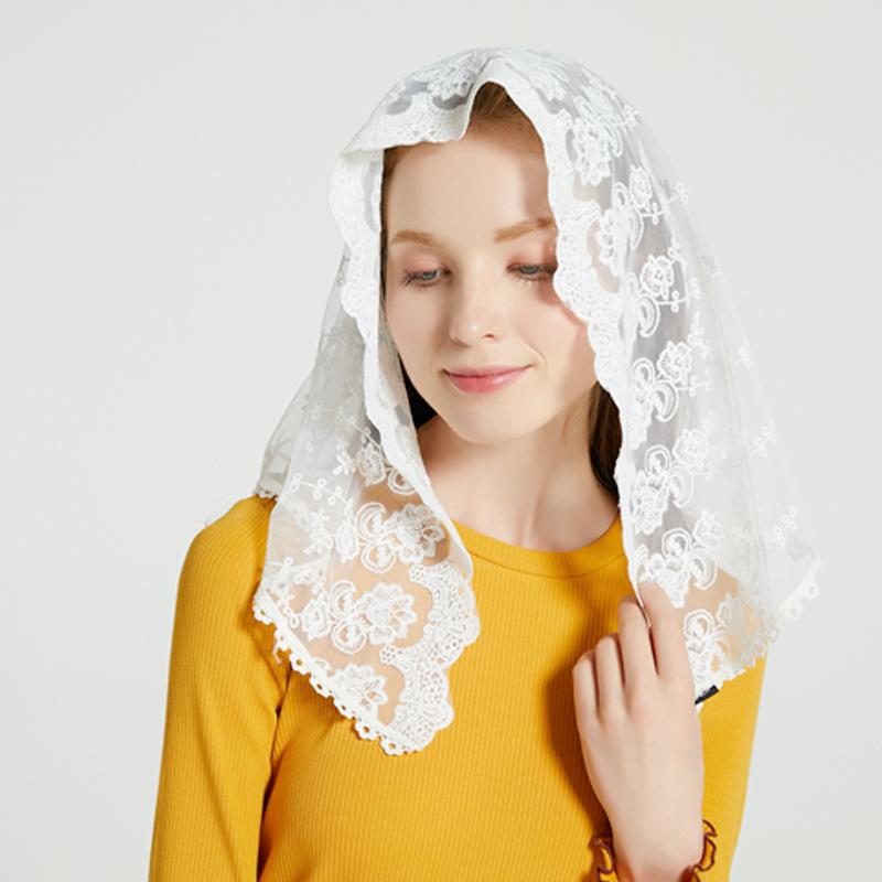 

Scarves Ivory White D Shape Lace Chapel Scarf Orthodoxen Catholic Veil For Head Cover Latin Mass Floral Embroidery MantillaScarves ScarvesSc