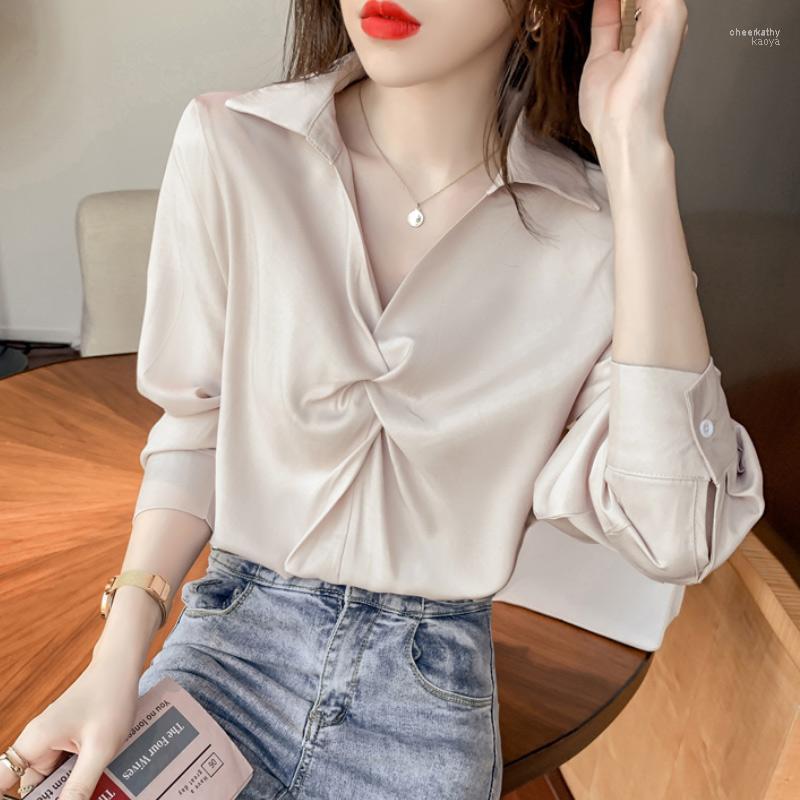 

Women' Blouses & Shirts Long Sleeve Blouse Women Elegant Classic Style Shirt Spring Autumn Office Lady Basic Chiffon Pullover Chee22, Blue