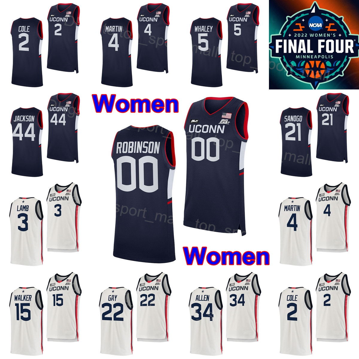 

NCAA Final Four Women UConn Huskies College Jersey Basketball 3 Aaliyah Edwards 20 Olivia Nelson-Ododa Azzi Fudd Paige Bueckers Christyn Williams Evina Westbrook, Women navy blue