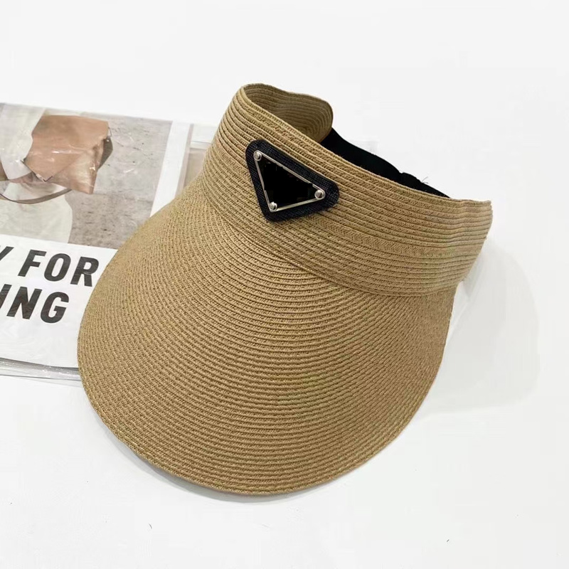 

2022 P Designer empty visor Straw Hat luxury gentleman Cap top quality men women sun Hats 3 colors, White