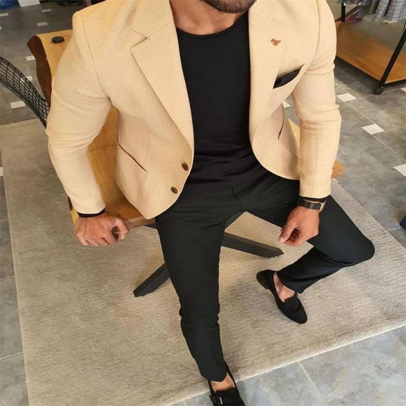 

Men's Suits & Blazers Coat Pants Design Latest Champagne Color Two Buttons Boyfriend Business Casual Slim Fit Luxury Full Wedding Suit 2 Pie, Ivory