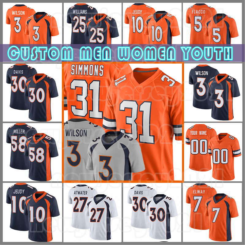 

3 Russell Wilson Custom Men 2 Patrick Surtain II Jerry Jeudy Football Jerseys Justin Simmons Peyton Manning Broncos''Javonte Williams Teddy Bridgewater, Custom men (y m)