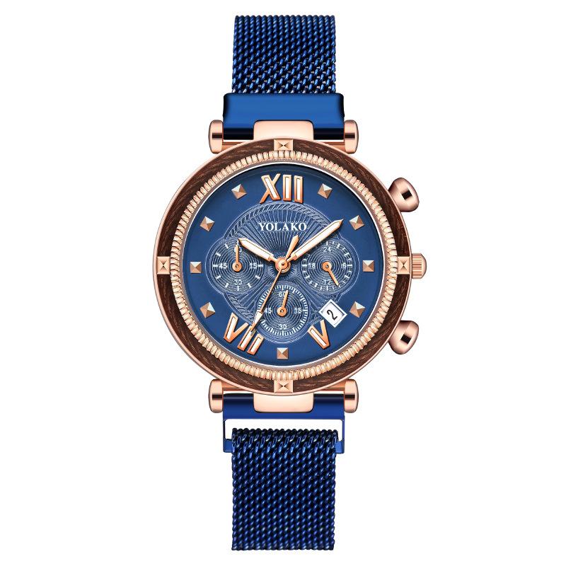 

Wristwatches Women Watches Luxury Rosy Gold Calendar Casual Quartz Watch Mesh Magnet Buckle Relogio Feminino, Black