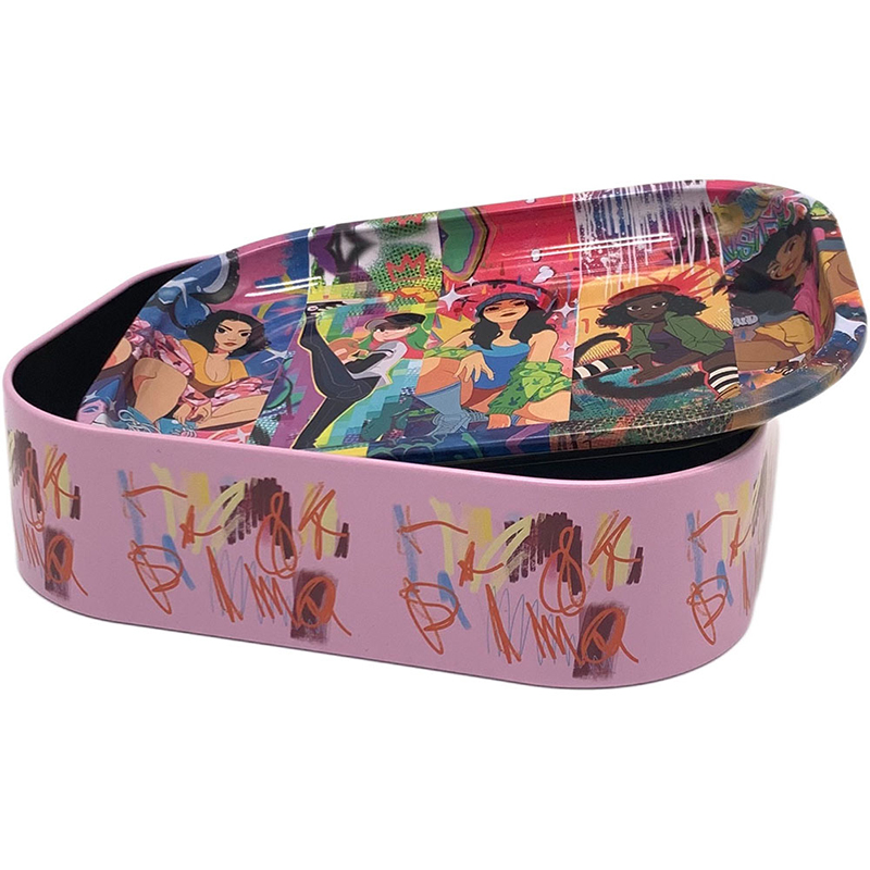 

Rolling Tray With Stash Box Kit Smoking Accessories 180x140x45mm Size 10 Designs Opp bag Packaging