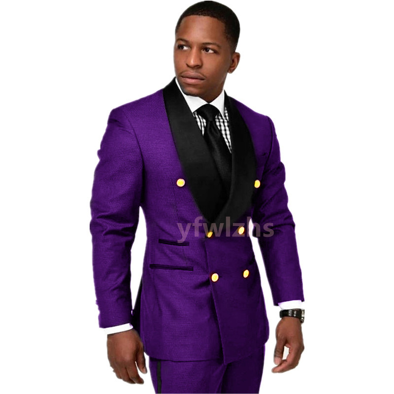 

Handsome Double-Breasted Groom Tuxedos Shawl Lapel Groomsmen Man Suit Mens Wedding/Prom/Dinner Suits Bridegroom Jacket Pants Tie B201, Same as image