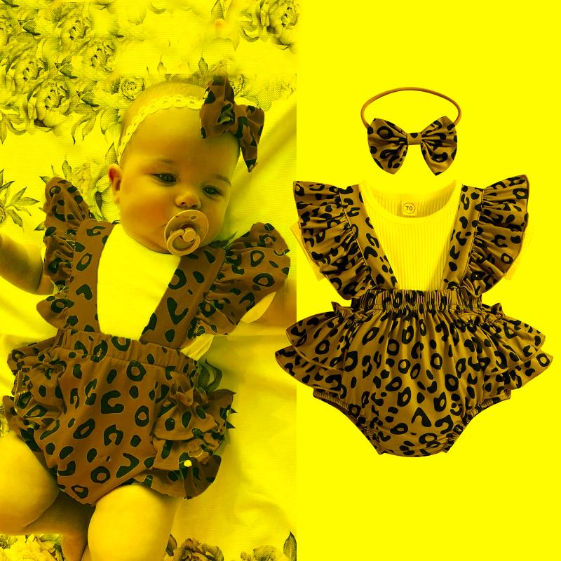 

Clothing Sets CitgeeSummer Infant Baby Girl Outfit Set Ruffle Short Sleeve Ribbed T-Shirt Leopard Suspender Shorts Headband ClothesClothing, As pic