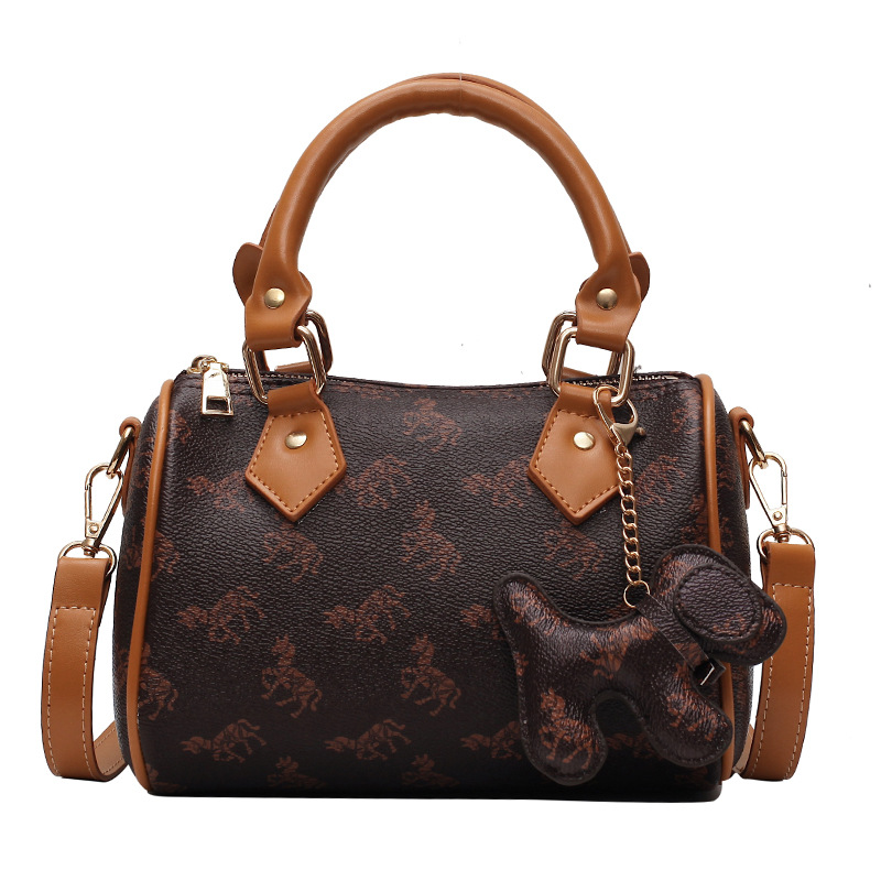 

2022 fashion printed pony pattern pillow bag personality all-match single shoulder messenger bag handbag mahjong bag, White with beige