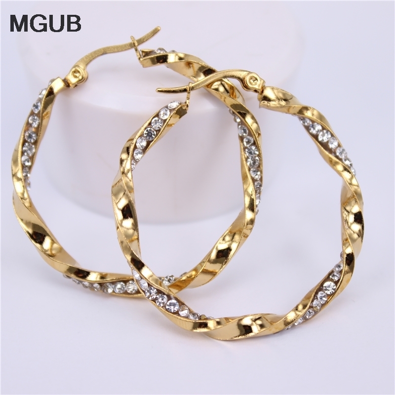 

MGUB Diameter 30MM 40MM Crystal Round Hoop Earrings Twisted Gold Color For Women Party Wholesale Top Quality LH564 220716