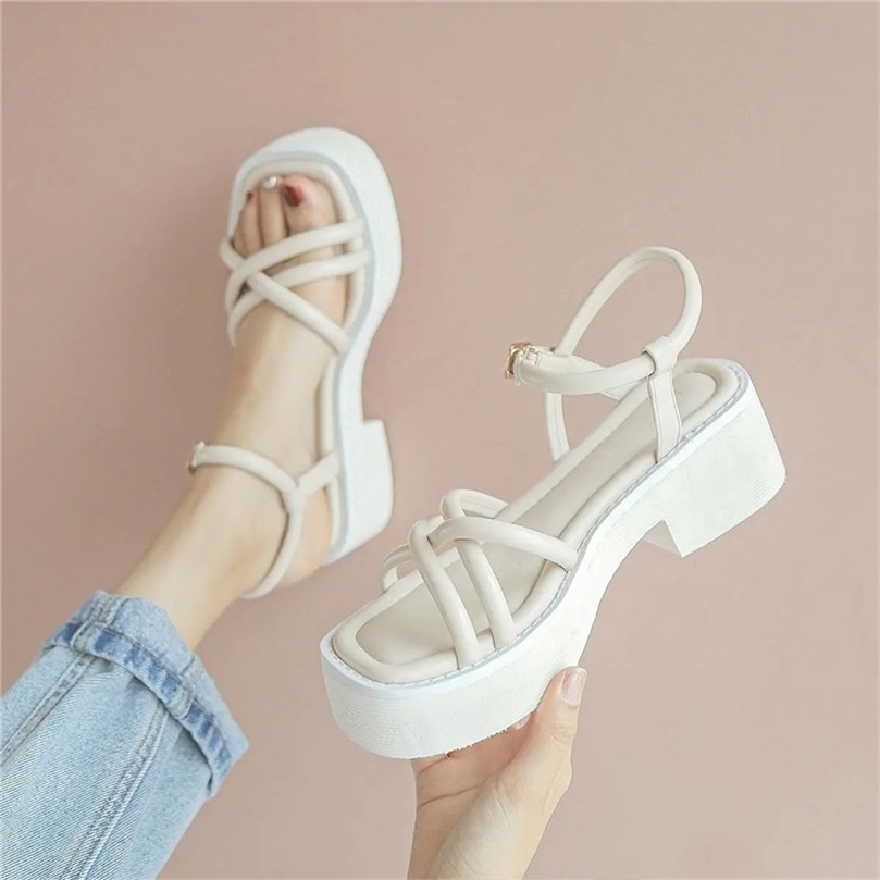 

Fashion Harajuku Platform Wedges Sandals Women Summer Beach Chunky Retro Shoes Ankle Buckle Strap Gladiator Slides Black White 220616, Green