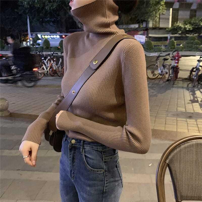 

Women' Sweaters Basic Autumn Winter Thick Long Sleeve Sweater Women Knitted Top Solid Minimalist Turtleneck Slim Soft Warm Jumper M59Women, Green