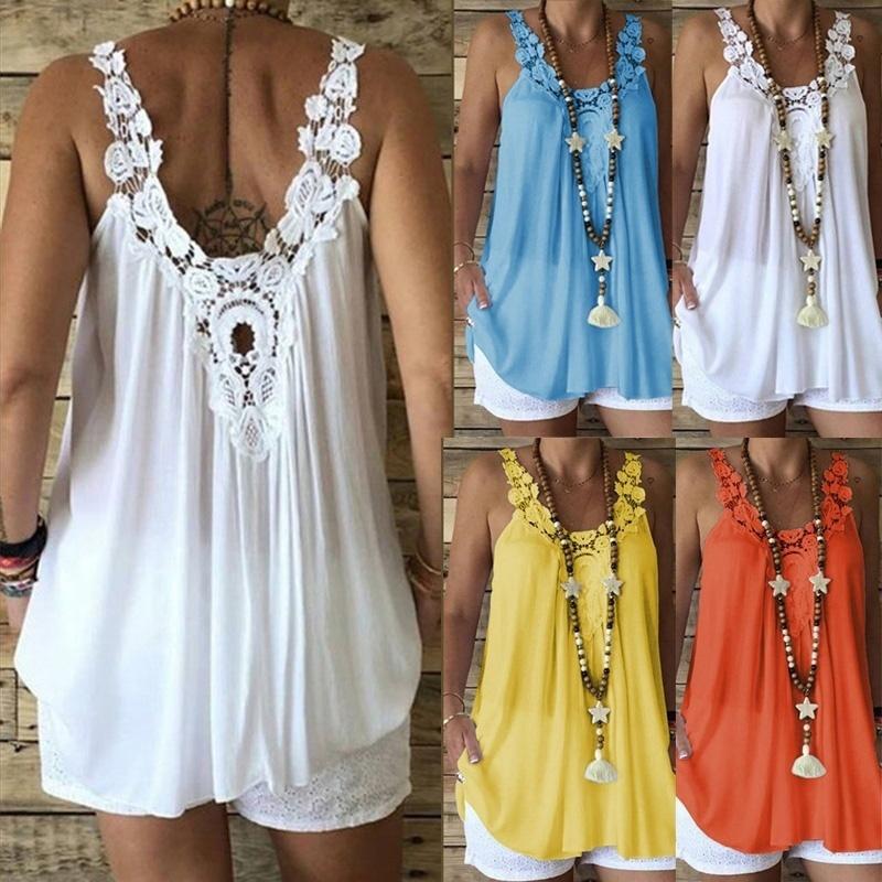 

Women' Tanks & Camis Women Tank Top Y2k 2022 Summer White Lace Tee Vest Bohemian Style O-Neck Sleeveless Female Casual Loose Woman T-shirtW, Yellow