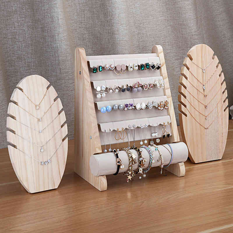 

Wooden Display Bracelet Holder Rack Hanger Earrings Necklaces Stand Storage for Jewelry Organizer T-Bar Showcase
