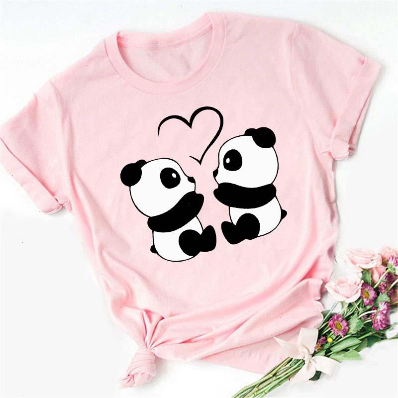 

Maycaur Summer Women T Shirt Loose Tops Cute Panda Heart Print Short Sleeve Female Casual T-shirt Ladies Top Tee, Color4
