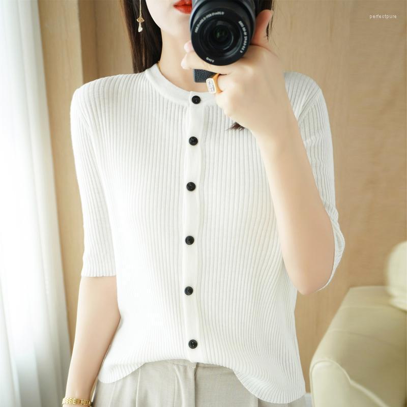 

Women's Knits & Tees 2022 Summer Knitted Cardigan Round Neck Short-Sleeved Thin Section With Solid Color Simple Temperament Jack Perf22, Pumpkin color