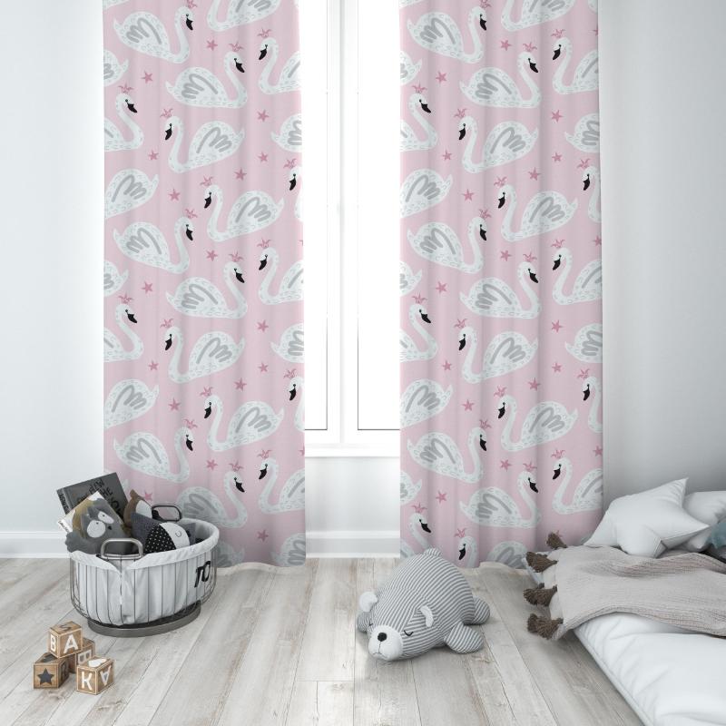 

Curtain & Drapes Cute Swan In The Stars Baby Girl Kids Room Special Design Canopy Hook Button Blackout Jealous Window Bedroom, 65x135 cm ( 2 pcs)