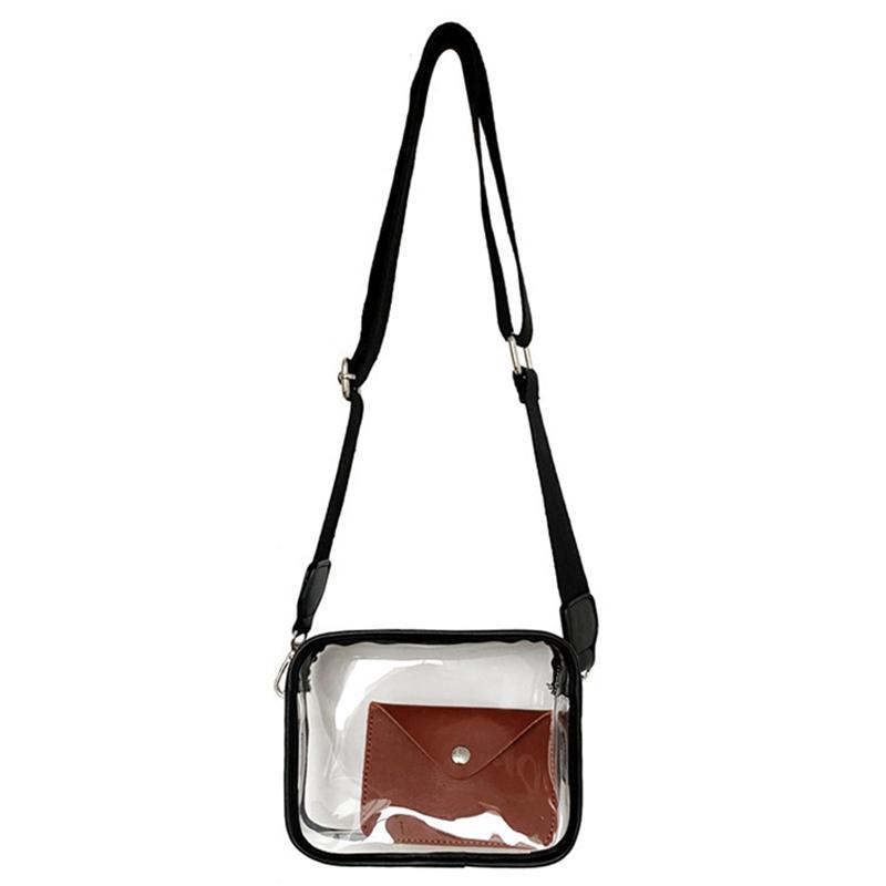

Evening Bags Korean Fashion Transparent Small Square Bag For Women With Wide Shoulder Straps Simple Jelly Buns And Mother-in-law Package, Black