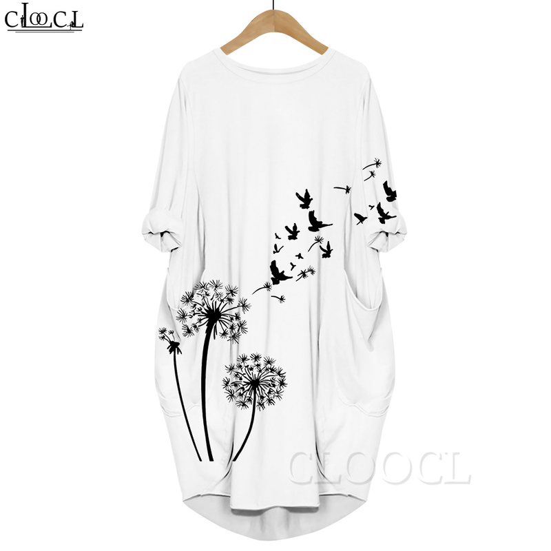 

Women Minimalist Dandelion 3D Printed Dress Long Sleeve Gown Pocket Round Neck Dresses Plus Size Dress Casual Loose Dress 220616, Long sleeved dress14