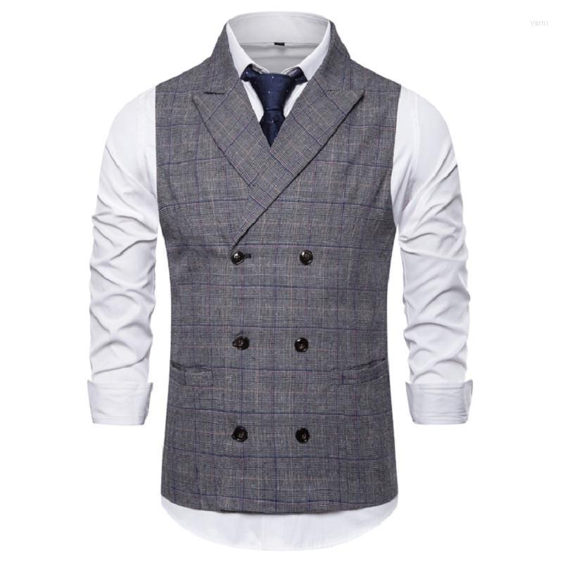 

Plaid Suits Vest Men Formal Gilet Wedding Slim Fit Groom Dress Waistcoat Fashion Business Men's Suit Vests, Brown
