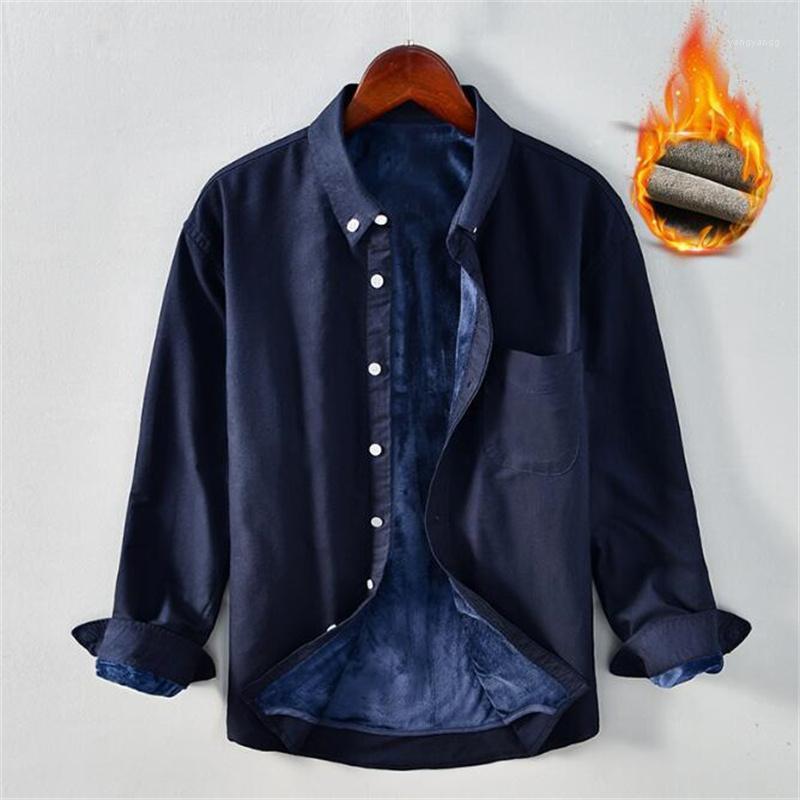 

Men's Casual Shirts High Quality Cashmere Warm Shirt 2022 Winter Oxford Textile Thickened Loose Leisure Long Sleeve Business Office Cotton, Wathet