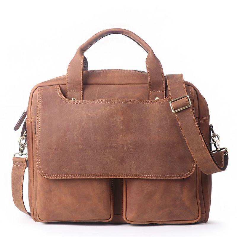 

Briefcases Vintage A4 Large Coffee Brown Genuine Leather Office 14'' 15.6'' Laptop Executive Men Briefcase Messenger Bag Portfolio M8985