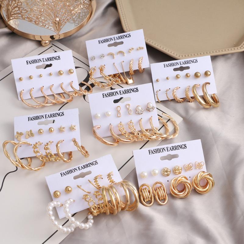 

Dangle & Chandelier Fashion Pearl Hoop Earrings Set For Women Geometric Gold Vintage Metal Circle Punk 2022 Trend Jewelry Gift BrincosDangle