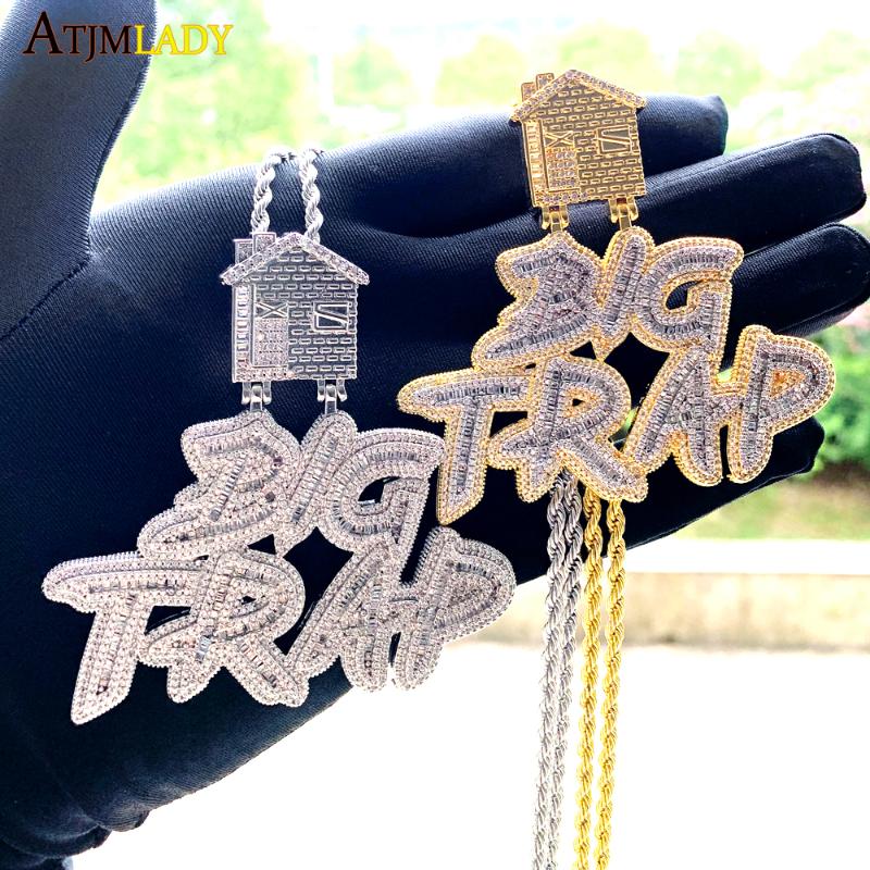

Chains Iced Out Bling 5A Cubic Zircon Full Paved Big Trap House Pendant Necklace Hip Hop Two Tone Color Plated Men Cool JewelryChains