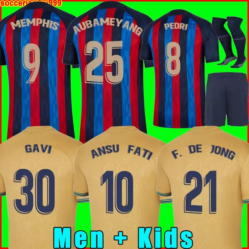 

ANSU FATI PEDRI Camisetas de football soccer jersey 21 22 23 MEMPHIS GAVI ADAMA FERRAN 2021 2022 2023 barcelonas GRIEZMANN F. DE JONG DEST shirt men kids kit TOPs, 21/22 men away + patch1