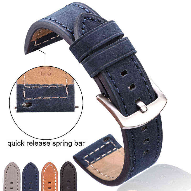 

HENGRC Genuine Leather bands Bracelet Black Blue Gray Brown Cowhide Strap For Women Men 18 20mm 22mm 24mm Wrist Band G220420