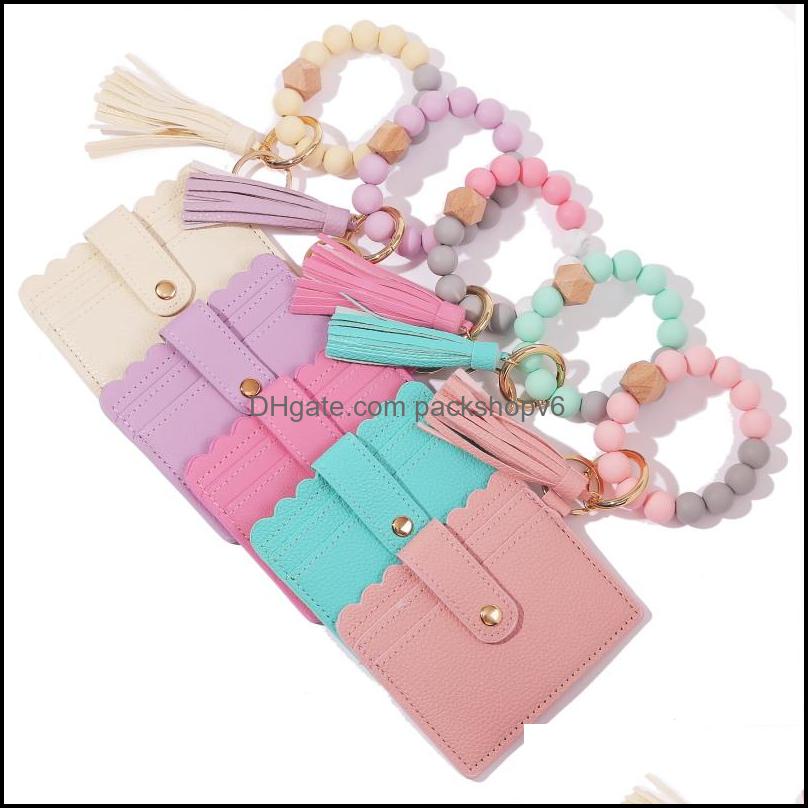 

Key Rings Jewelry Silica Gel Bracelet Chain Ring Cross-Border Amazon New Pu Tassel Card Bag Sile Wholesale Ladies Drop Delivery 2021 Kro4N